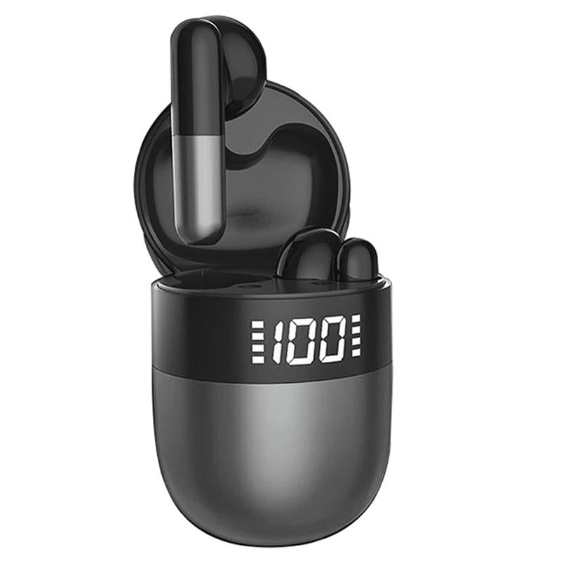 Wireless Bluetooth Earphones with Led Display and Hifi Sound for Sports - Black