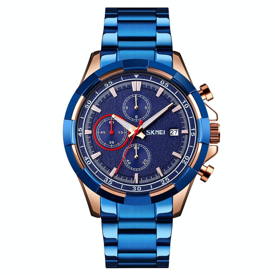 Men Stainless Steel Quartz Watch with Luminous Calendar and Timing - Blue