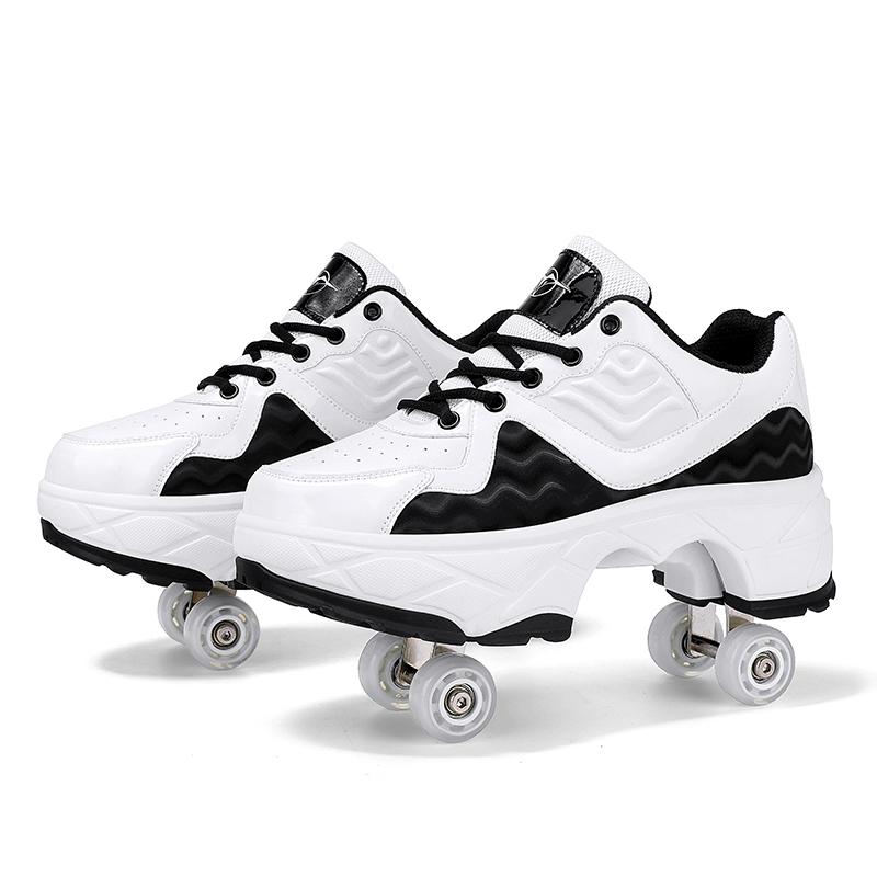 Retractable Dual-purpose Roller Skates - Size 33 Deformable Four-wheel - Df09 White - 33