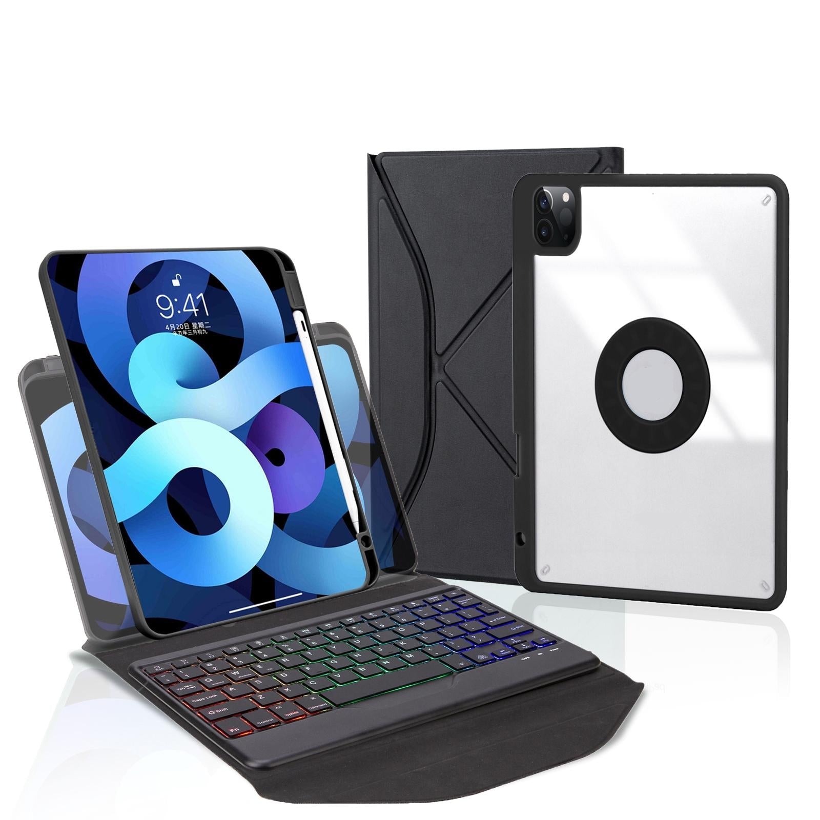 Bluetooth Keyboard Leather Case For Ipad Pro 11 - Backlit With Pen Slot - Black