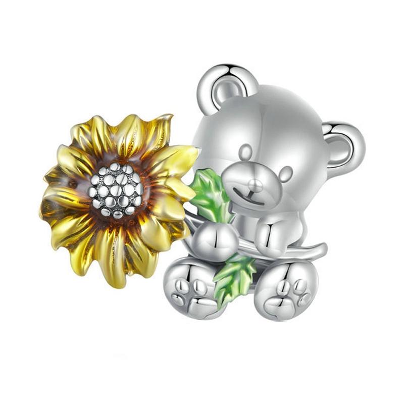 925 Sterling Silver Adorable Sunflower Diy Bead Bracelet