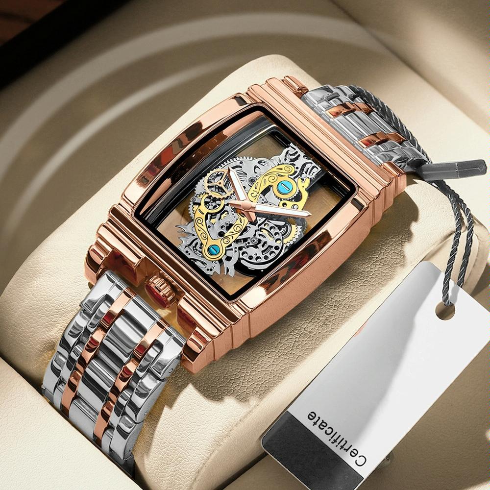 Waterproof Luminous Business Watch for Men - Gear Hollow Outdoor - Rose Gold Steel Strap
