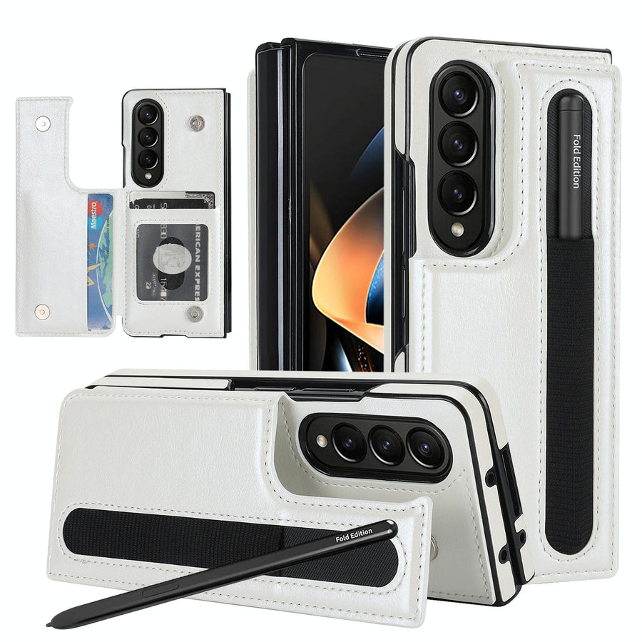 For Samsung Galaxy Z Fold4 5G Double Buckle Foldable Phone Case With Pen Slot - White