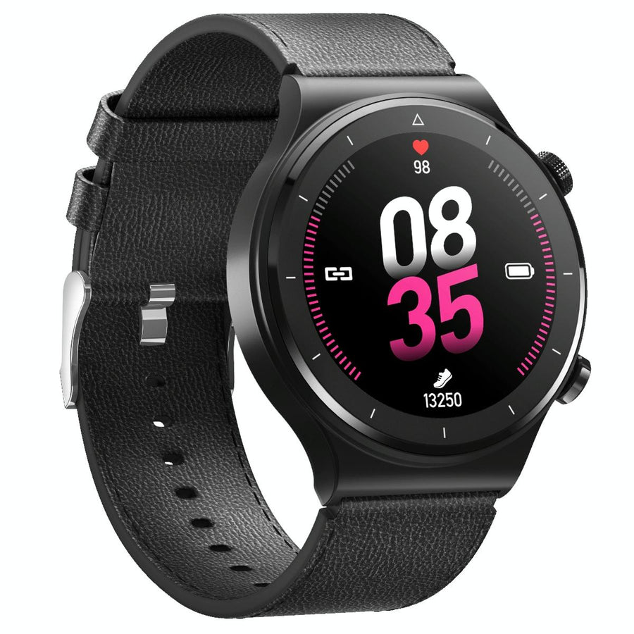 1.28 Inch Touch Colour Screen Smart Watch Black - Leather Black