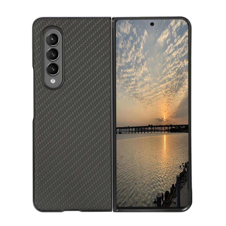 For Samsung Galaxy z Fold4 5G Carbon Fiber Texture Leather Phone Case - Pu Material - Black