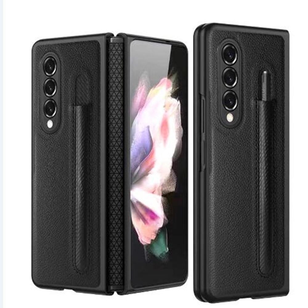 For Samsung Galaxy Z Fold4 5G Litchi Texture Hinge Case - Black