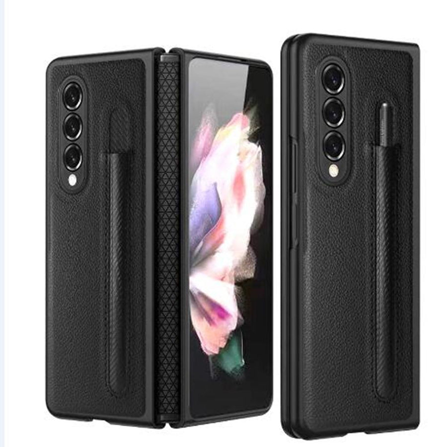 For Samsung Galaxy Z Fold4 5G Litchi Texture Hinge Case - Black