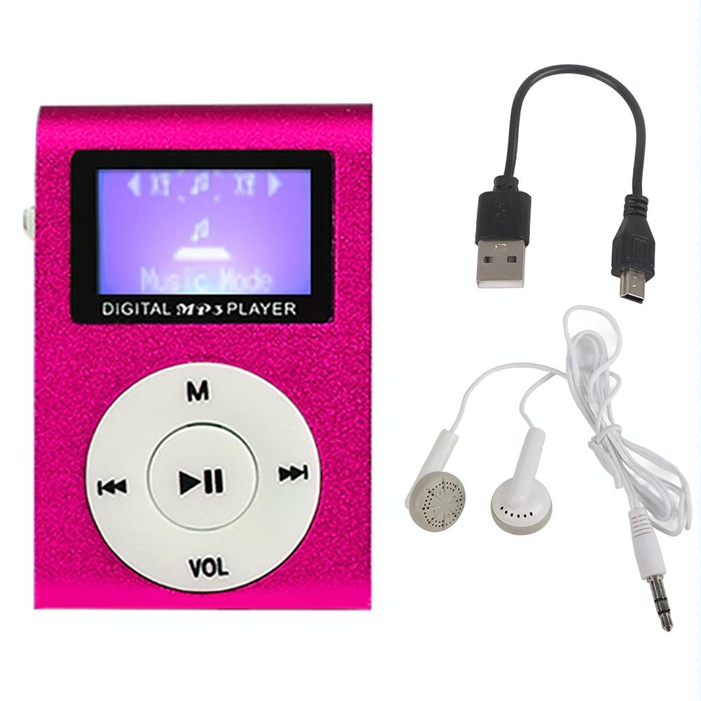 Metal Mini Mp3 Player + Earphones & Cable - Pink