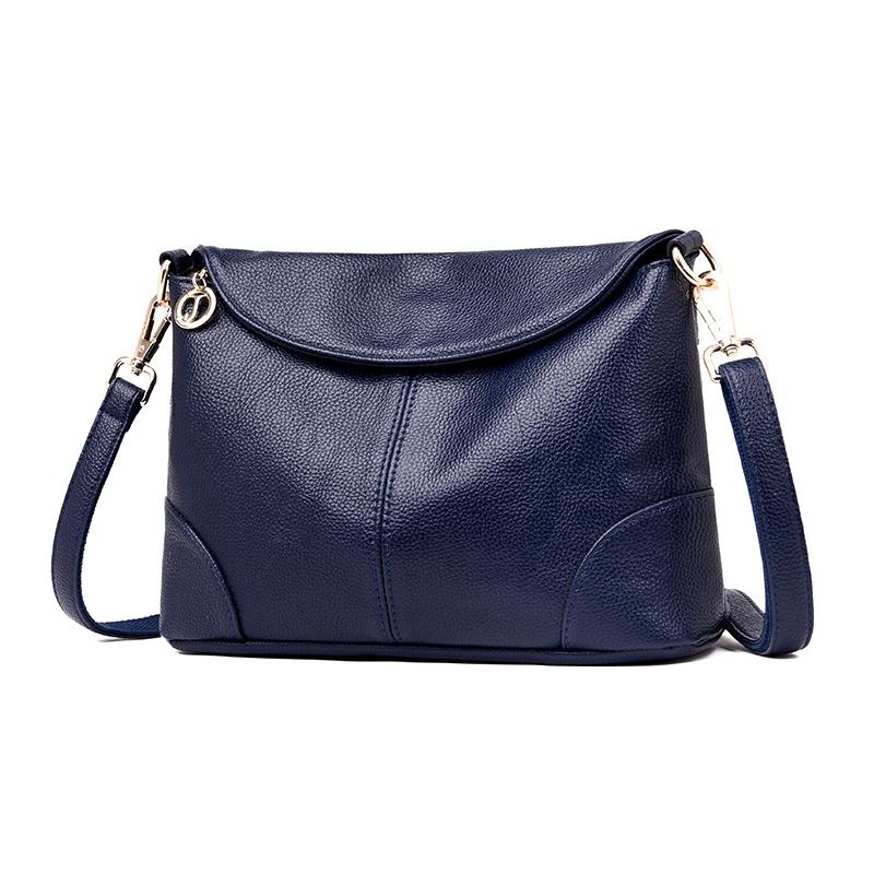 Stylish Soft Leather Shoulder Bag - Blue
