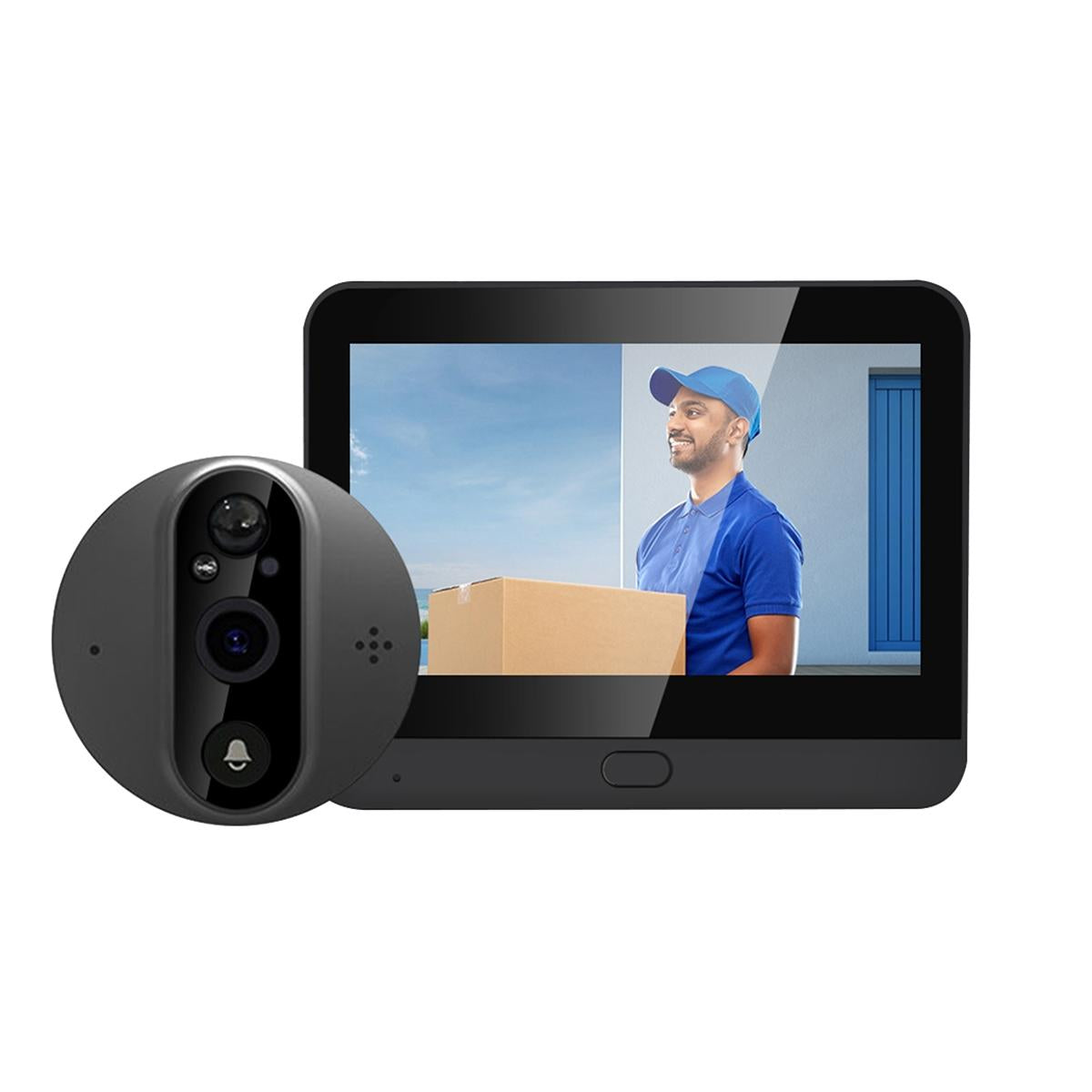Smart Digital Door Viewer With 1080P Resolution Wide Angle Pir & Night Vision - Dark Grey