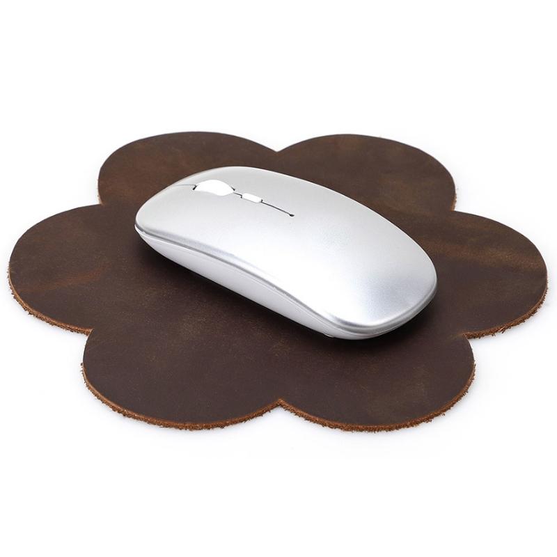 Crazy Horse Leather Retro Petal Mouse Pad Coffee
