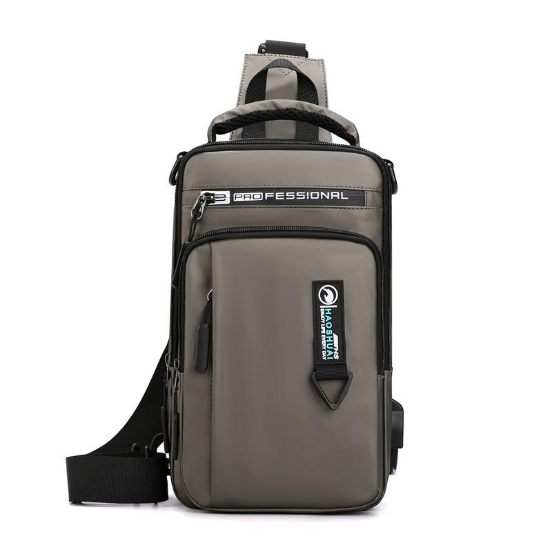 Men Usb Chest Bag Casual Shoulder Bag With Charging Port - Khaki