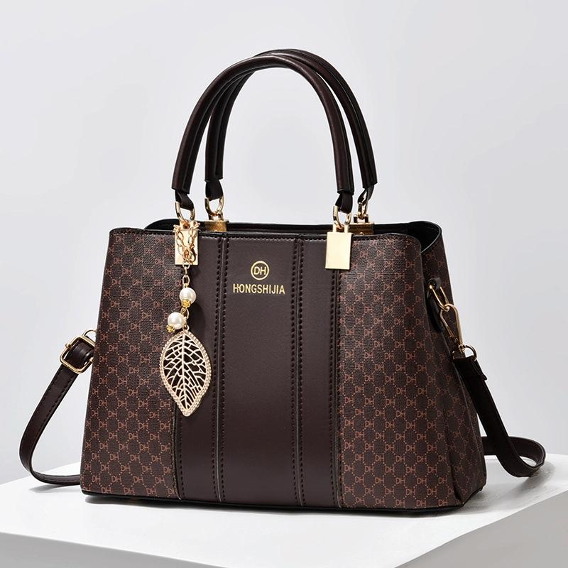 Large Capacity Summer Lady Handbag - Colourblock Shoulder / Crossbody - Coffee