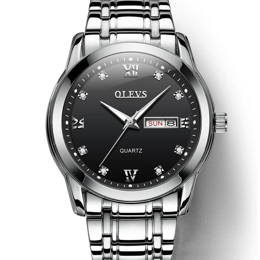 Waterproof Dual Calendar Quartz Watch for Men with Luminous Design - Black