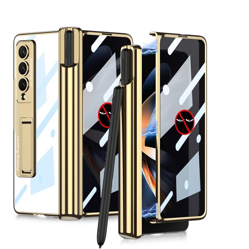 Foldable Magnetic Privacy Case with Pen Holder - Fits 4th Generation Ipad - Champagne Gold