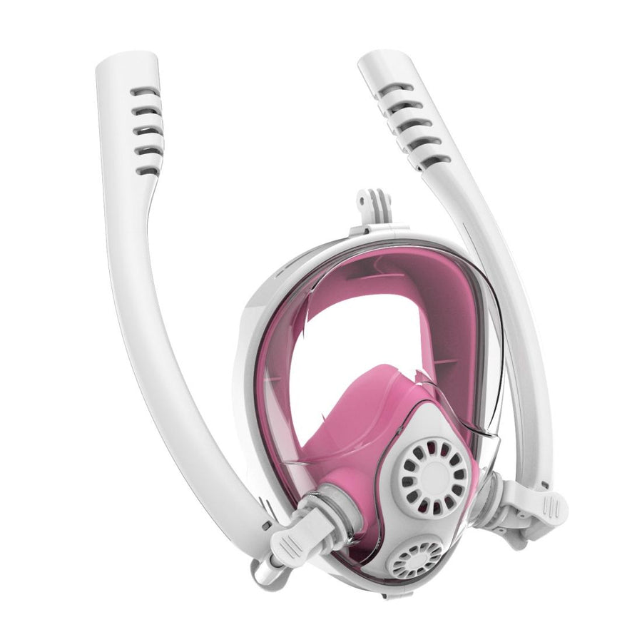 Full Dry Silicone Diving Mask for Water Sports and Gopro Hero11 - White Pink