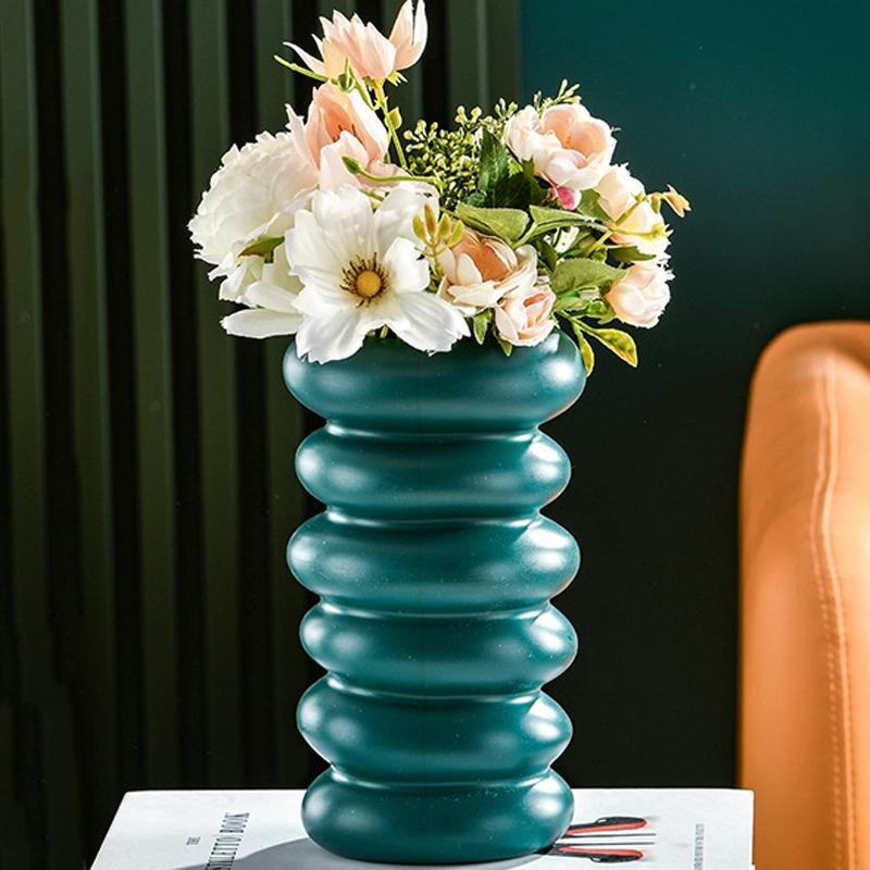 Imitation Glaze Porcelain Spiral Vase for Wet & Dry Flower Arrangements - Dark Green
