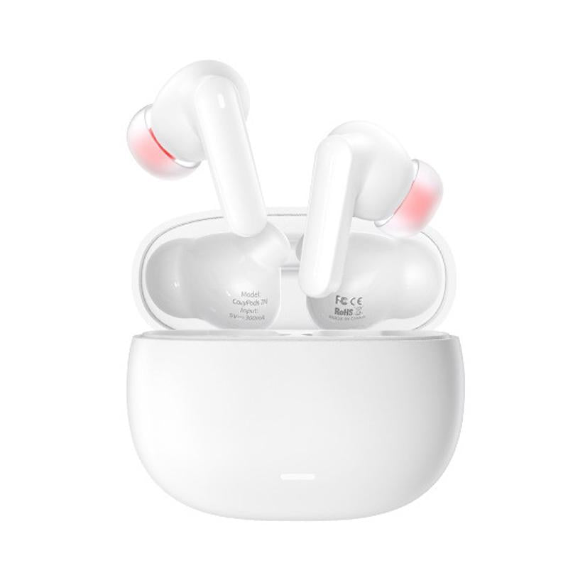 White Dual Noise Canceling Bluetooth Headphones with Anc & Enc Call