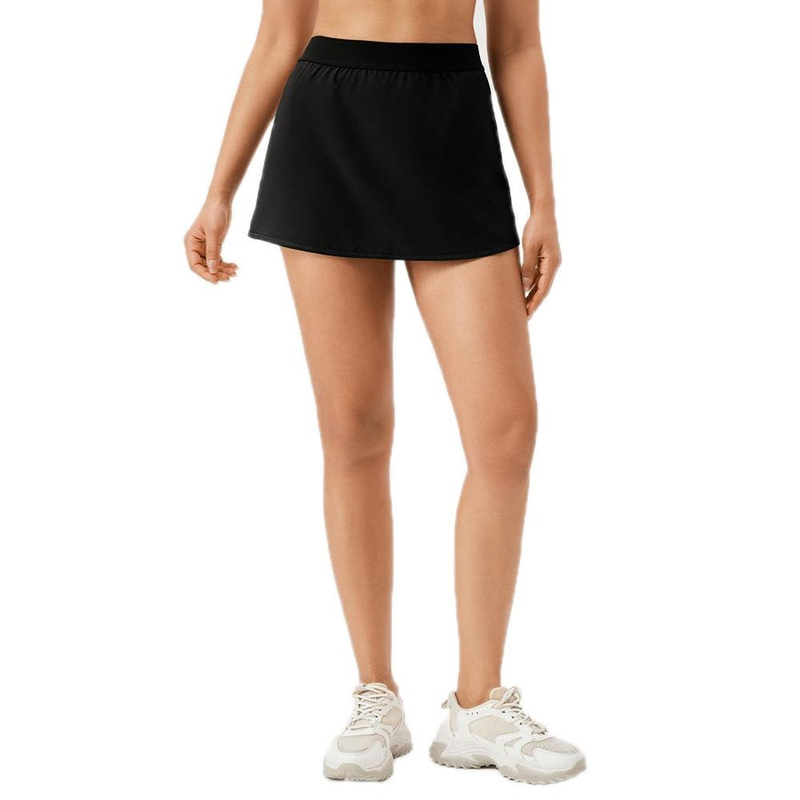 Quick Drying Women Yoga Skirt Pants Breathable & Fake Two Piece Size L - Black - S