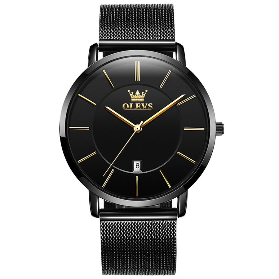 Waterproof Steel Strap Men Quartz Watch - Business Style - Black