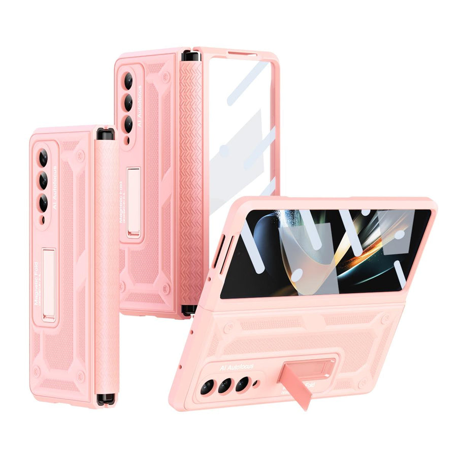For Samsung Galaxy Z Fold4 5G Telescopic Hinge Foldable Phone Case With Stand - - Pink