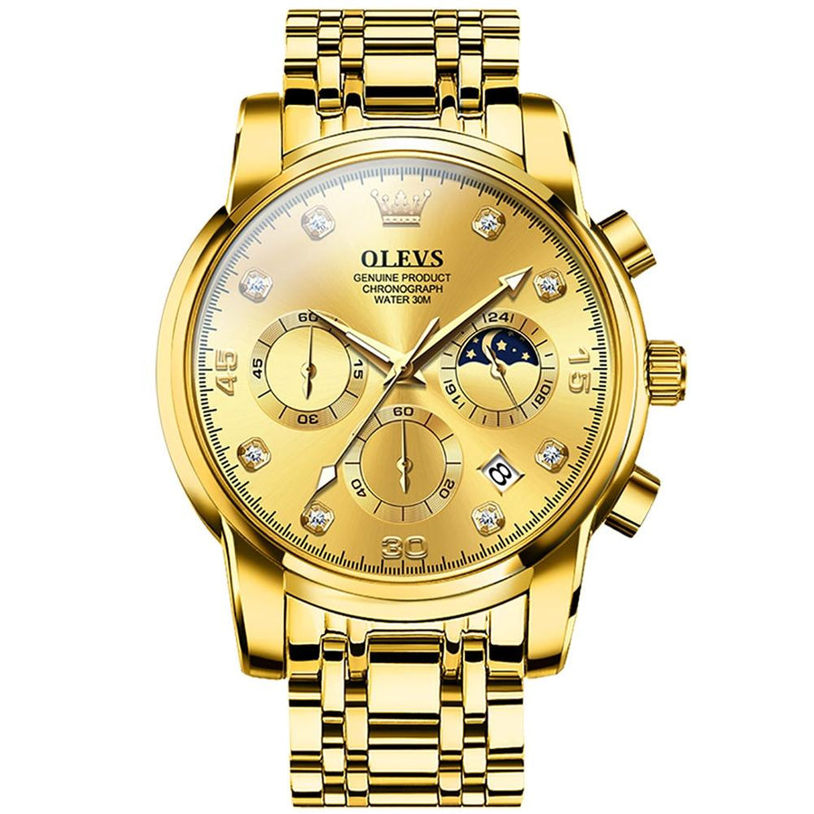 Waterproof Luminous Quartz Watch for Men - Multifunctional - Gold
