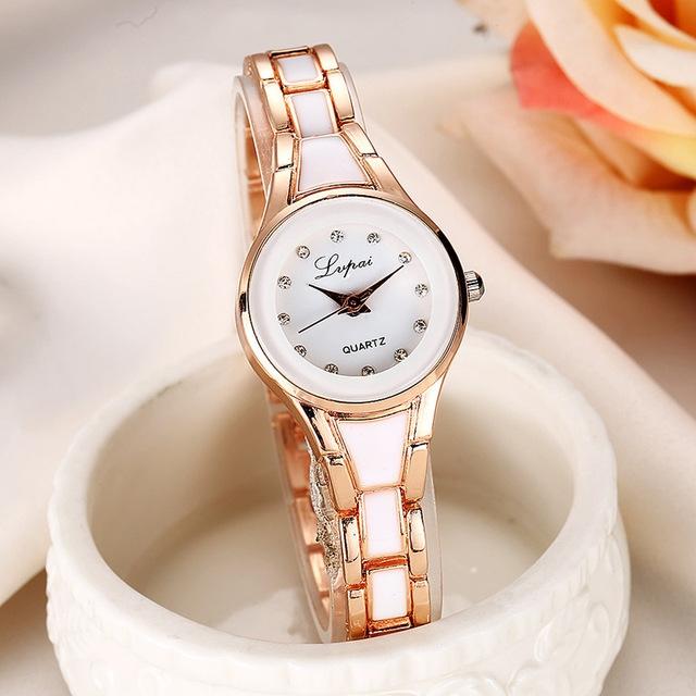 Women Stainless Steel Bracelet Watch with Two-tone Dial - Gold White