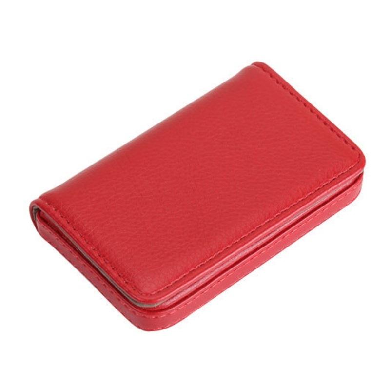 Stainless Steel Magnetic Business Card Holder Pu Leather Case - Red