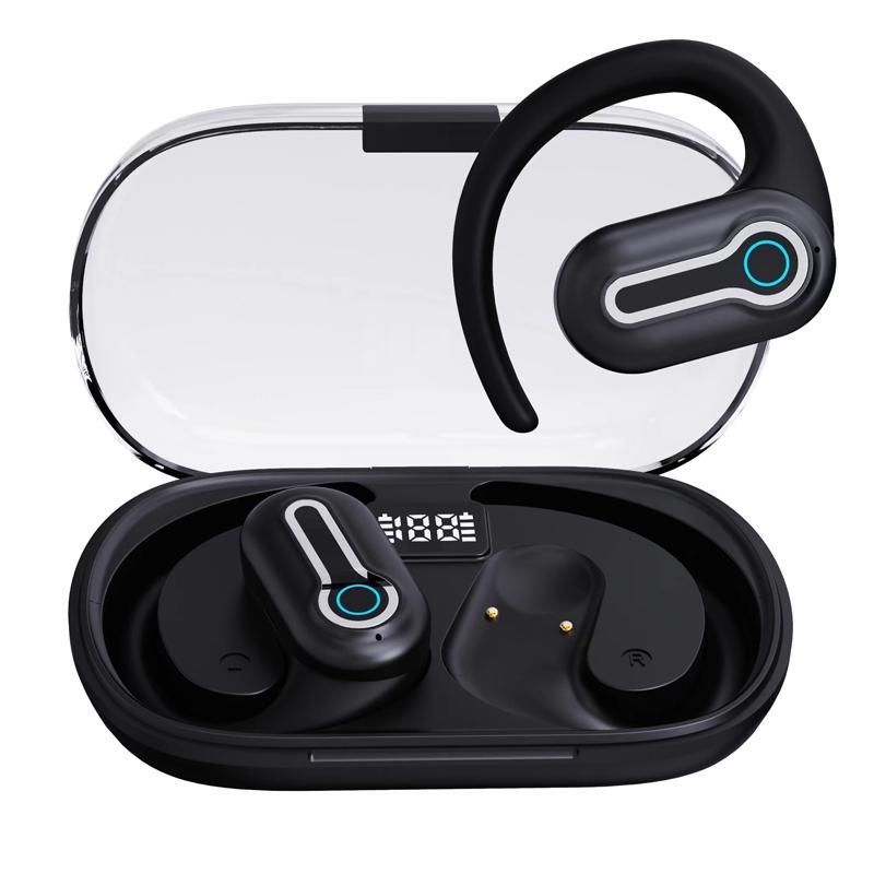 Wireless Stereo Earphones with Charging Case - Hanging Ear Design - Black