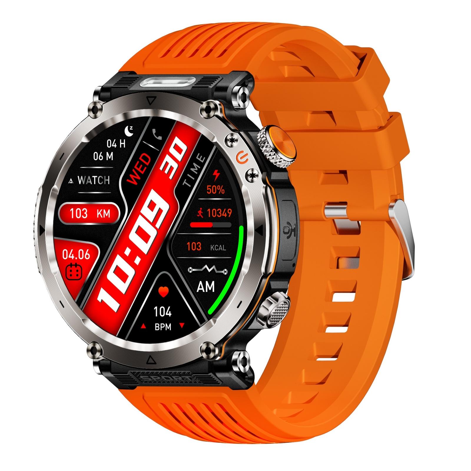 Waterproof Smart Watch With Flashlight And Compass - 1 Inch - Orange