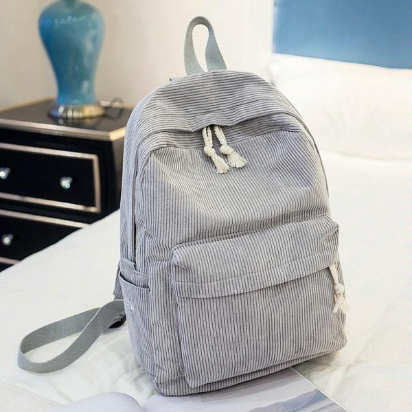 Girls' and Women Corduroy Backpack - School - Light Grey