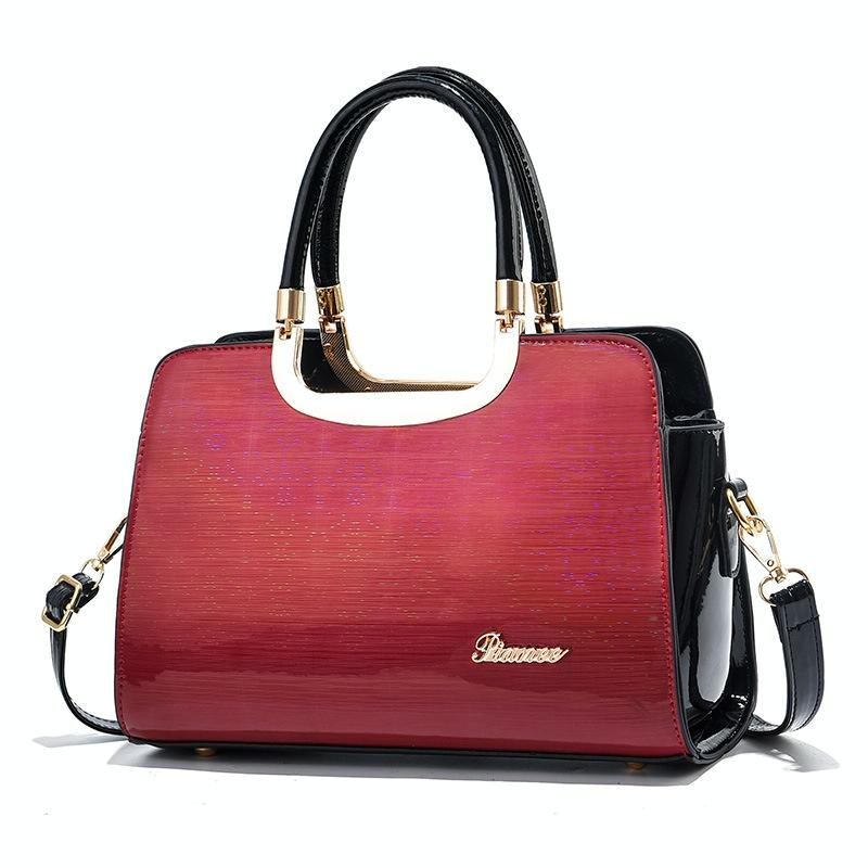 Large Capacity Leather Commuter Handbag - Bright - Red Wine