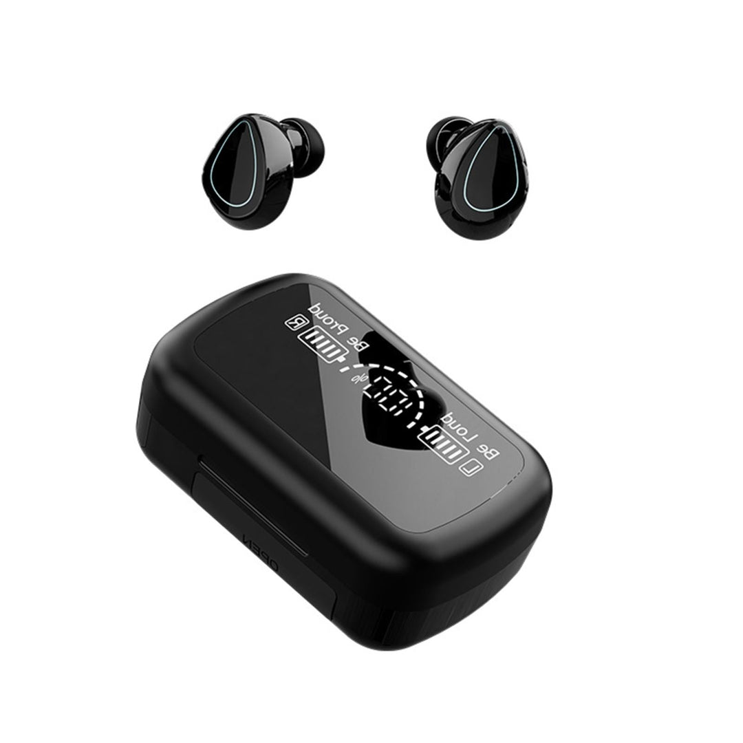 Mini Bluetooth Headset with Charging Bin and Digital Display - Black