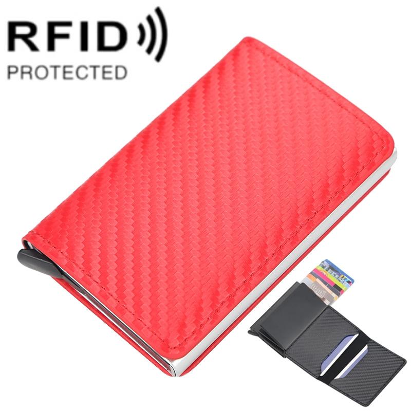 Rfid-protected Plaid Leather Wallet with Automatic Card Ejector - Red
