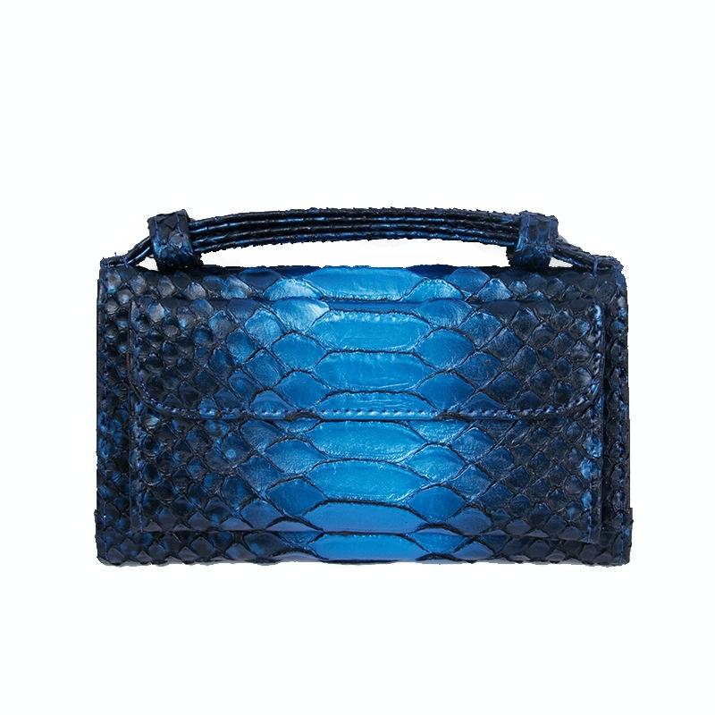 Chain Crossbody Bag with Snake Texture Print - 10 Blue
