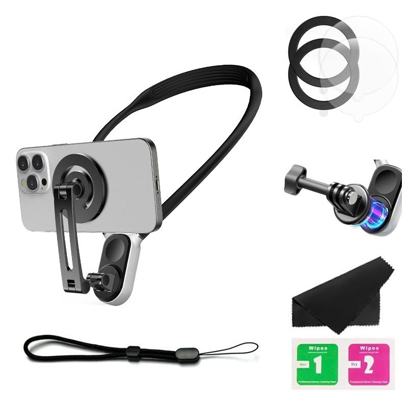 Versatile Magnetic Neck Holder for Phones and Action Cameras - Black
