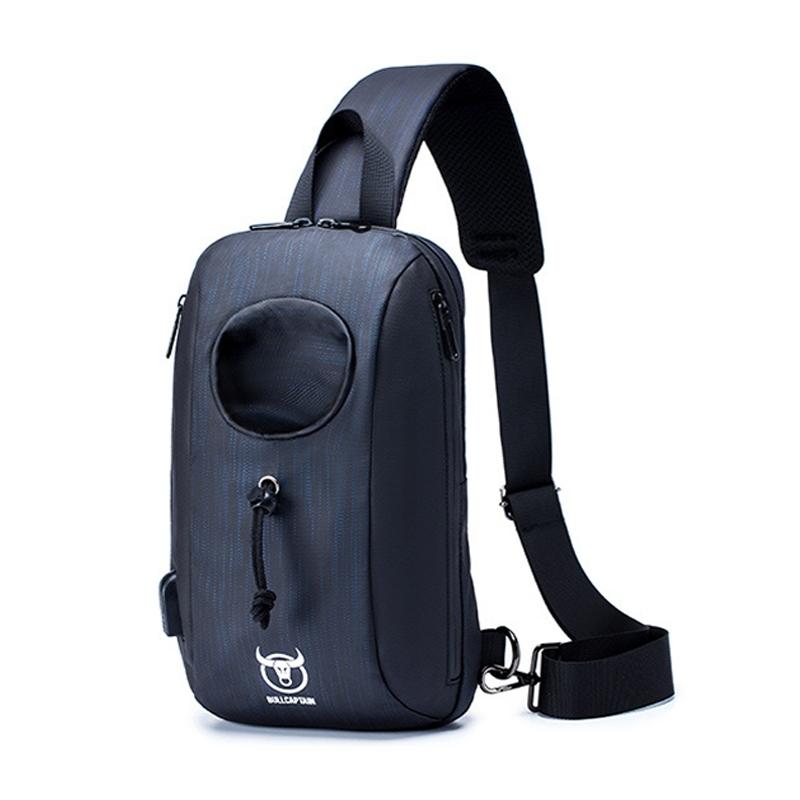 Large Capacity Waterproof Chest Bag With Usb Charging Crossbody Design - Blue