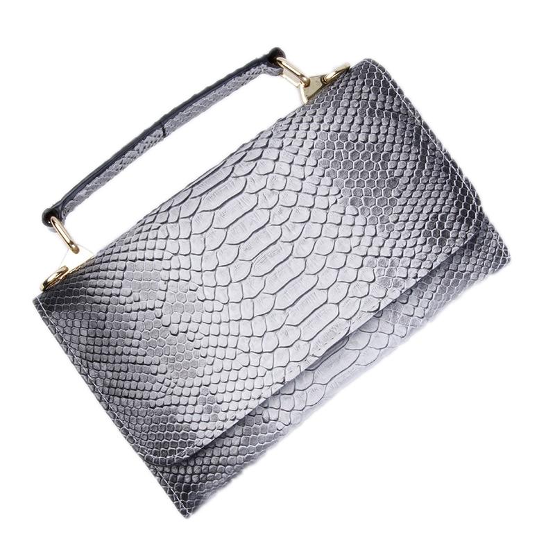 Versatile Lady Crossbody Wrist Bag - Multi-functional - Snake Pattern Gray White