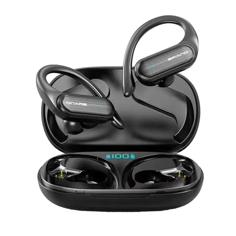 Waterproof Wireless Bluetooth Earphones with Led Display - Black