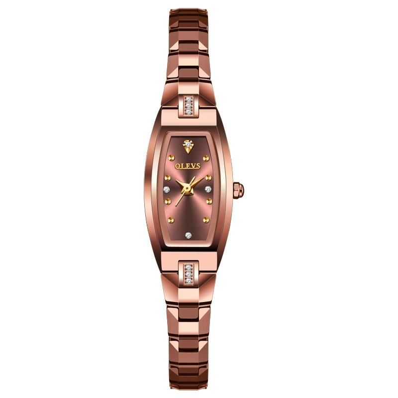 Women Tungsten Steel Quartz Watch with Small Diamond Dial - Rose Gold