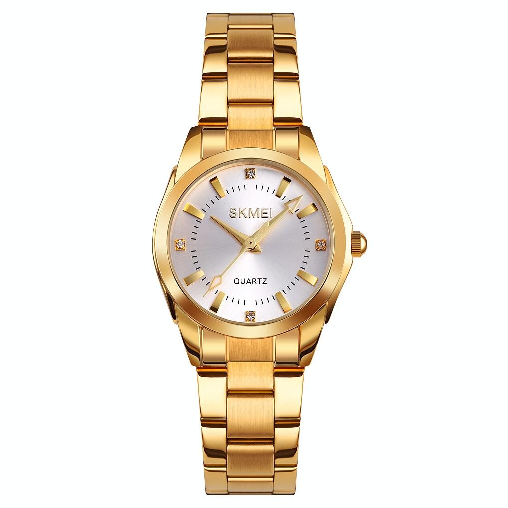 Waterproof Quartz Women Watch with Rhinestone Steel Strap - Delicate and Creative - Gold
