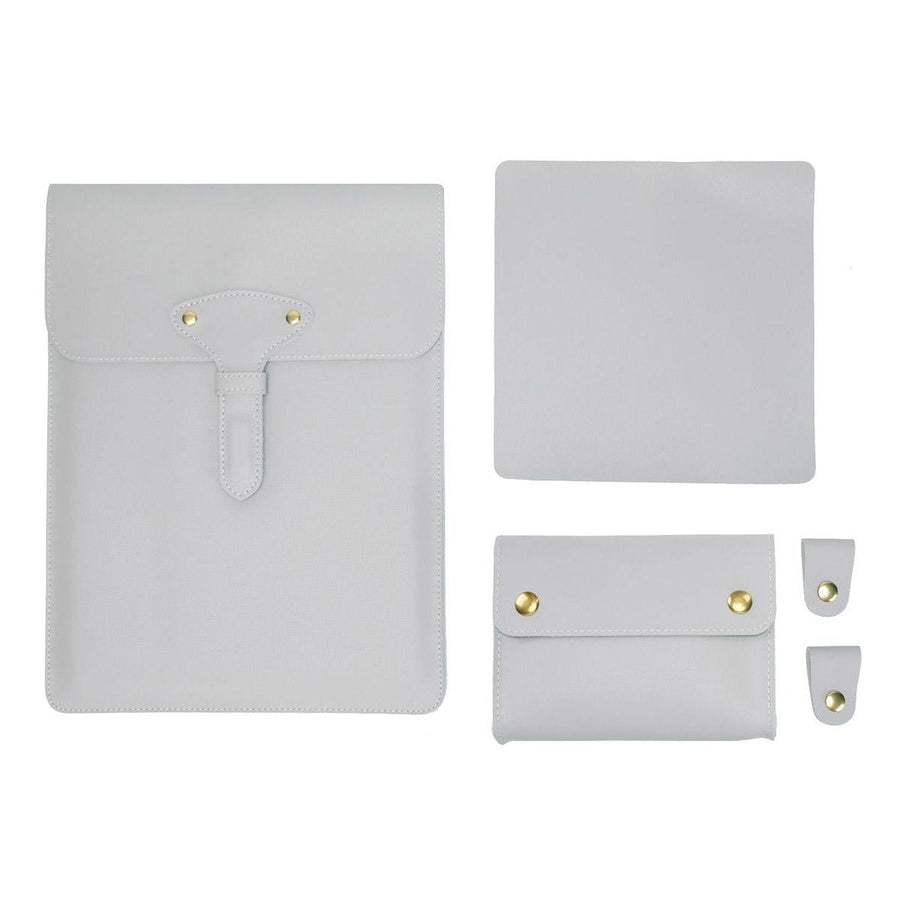 3-in-1 Waterproof Leather Laptop Liner Bag - 13 Inches - Light Grey