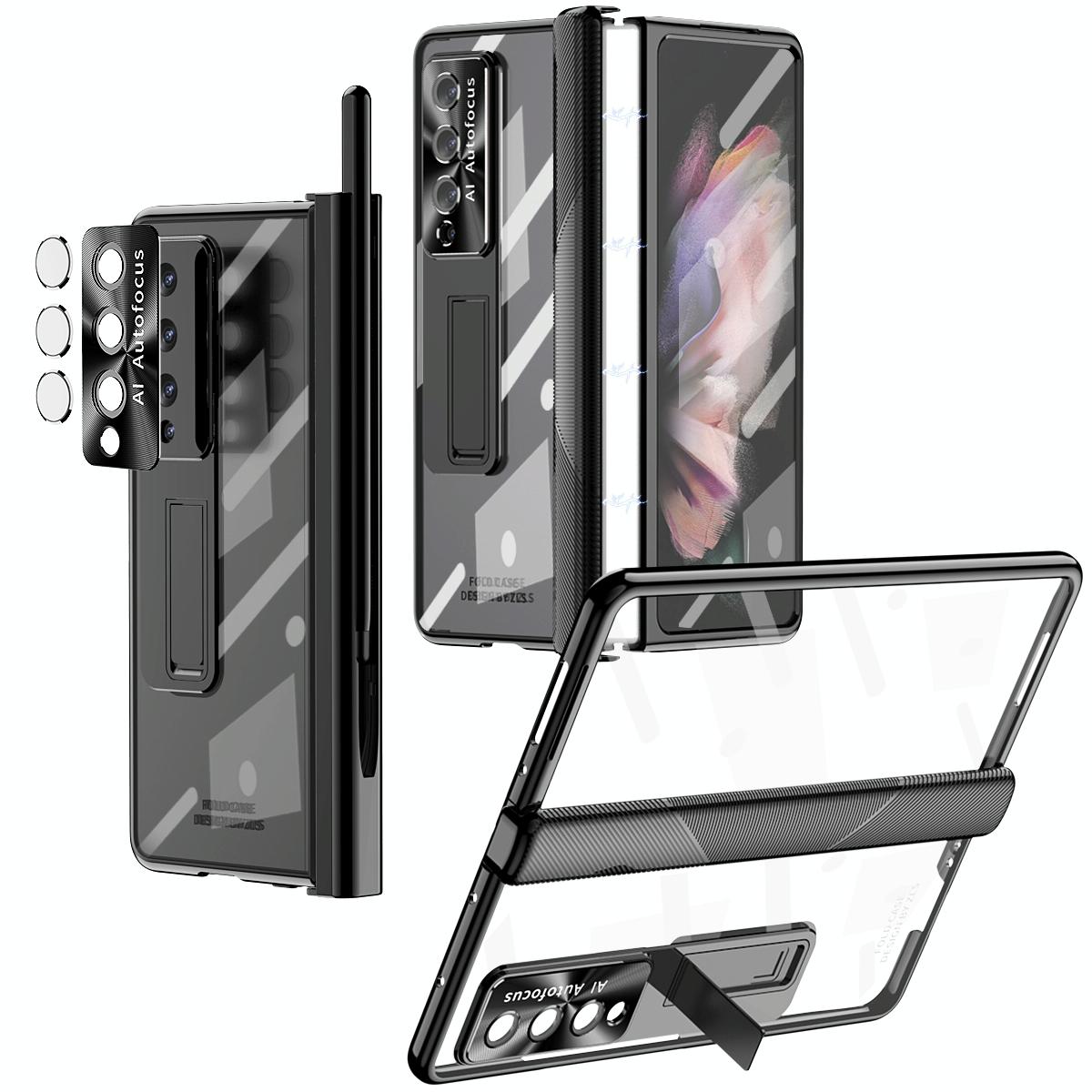 For Samsung Galaxy Z Fold4 5G Magnetic Phone Case With Holder - Plating Finish - Black