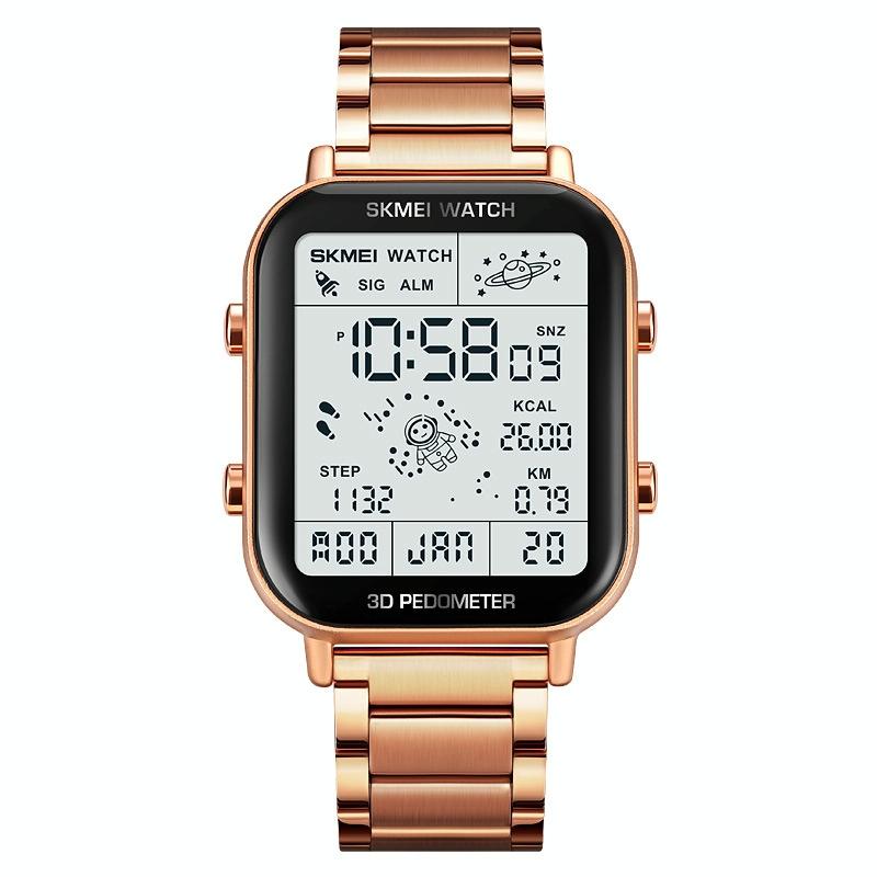 1888 Men Multifunctional Waterproof Digital Watch - Stainless Steel 30m - Rose Gold