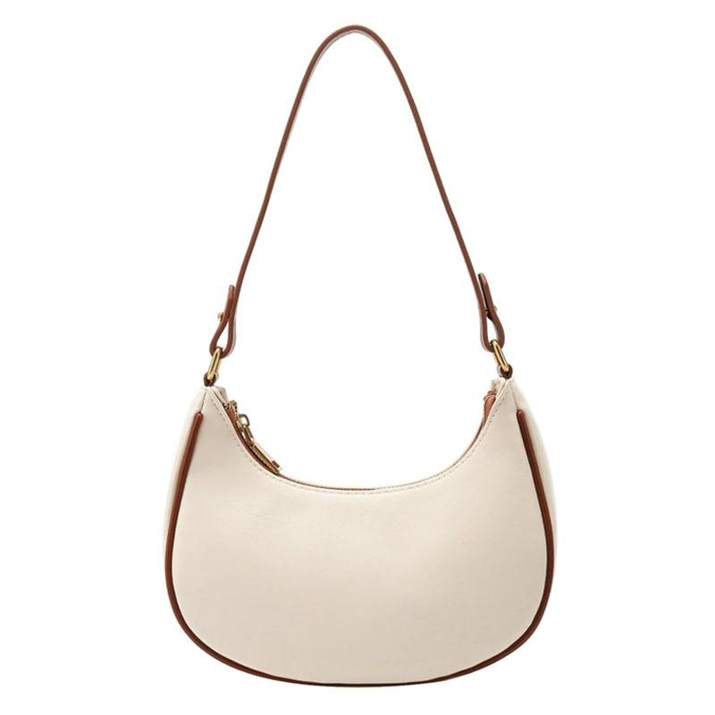 Stylish Crescent Shoulder Bag For Women - Beige With Brown