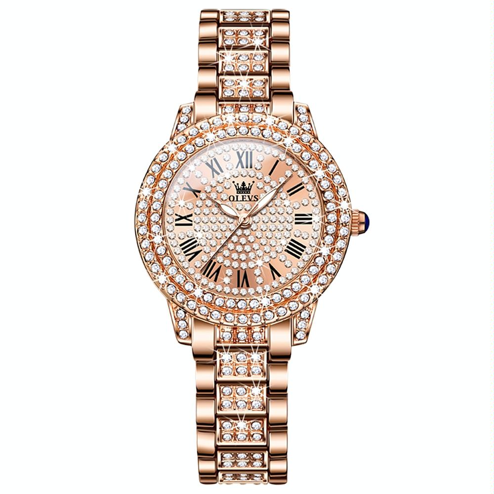 Waterproof Diamond Women Quartz Watch - Rose Gold Diamond Face