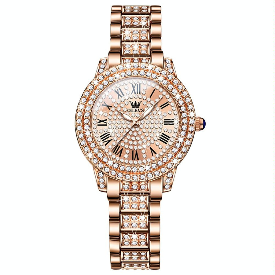 Waterproof Diamond Women Quartz Watch - Rose Gold Diamond Face