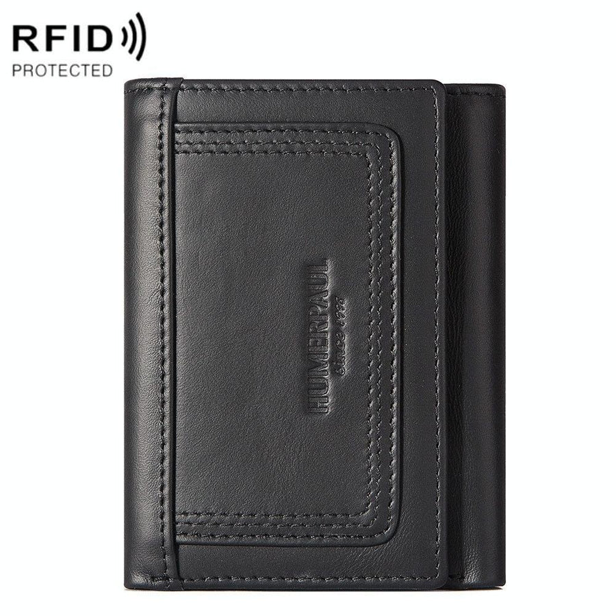 Rfid-blocking Leather Men Wallet with Multi-card Slots and Zipper Coin Pocket - Black