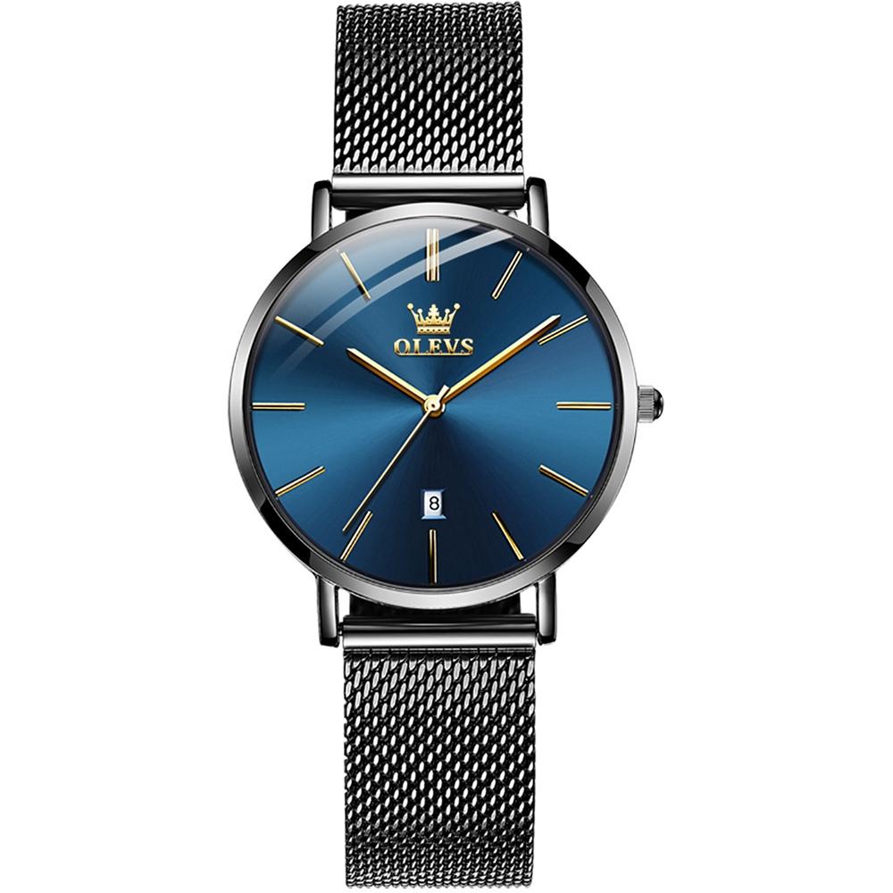 Waterproof Women Quartz Watch with Steel Strap - Blue + Black