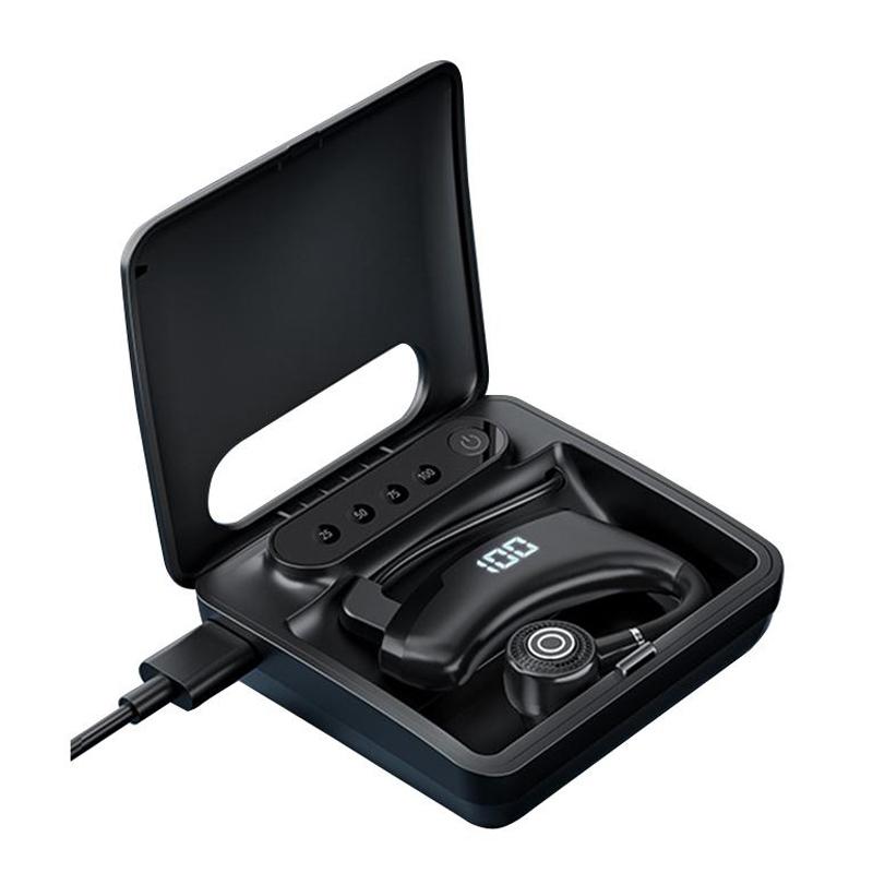 Wireless Bluetooth Headset with Digital Display and Charging Bin - Black